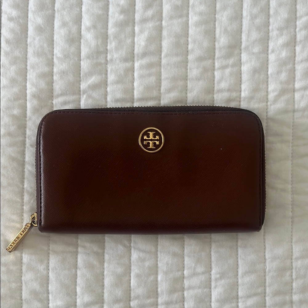 Tory Burch Brown Wallet with Gold Accents